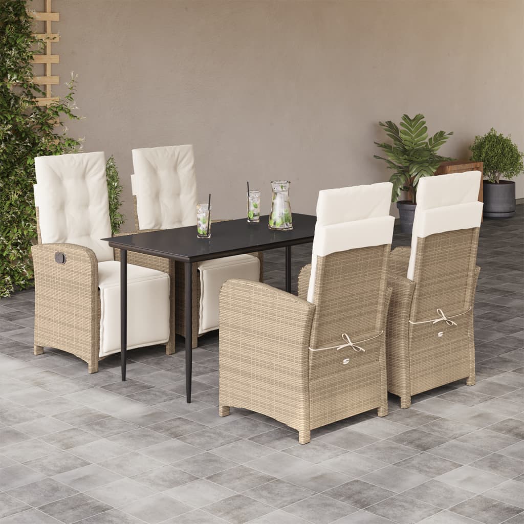 5-tlg. Garten-Essgruppe mit Kissen Beige Poly Rattan
